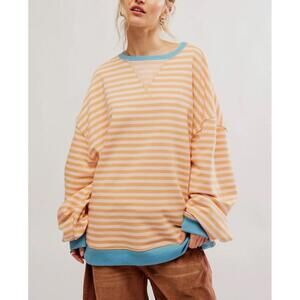 Free People Classic Striped Oversized Sweater Sz L *Retired* NWOT Orange‎ Blue